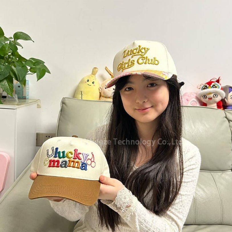 100% Cotton Twill 5 Panels 3D Embroidery Fashion Cap Sport Cap Baseball Cap for Women
