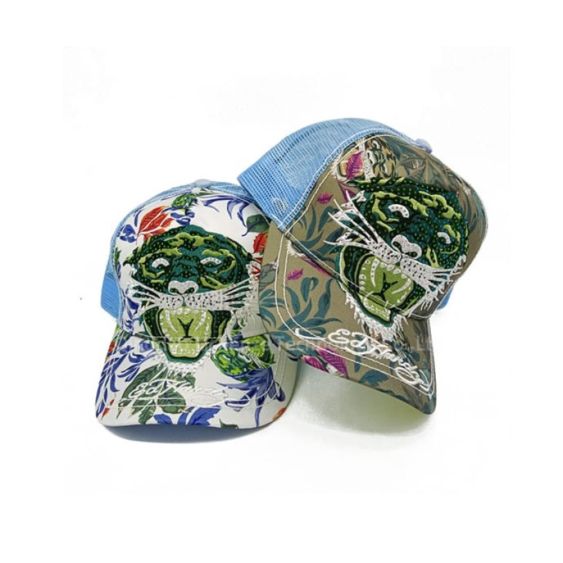 Beads Twill Sublimation Print Flat Big Tiger Embroidery 5 Panels Mesh Hat Spot Headwear Fashion Trucker Cap 