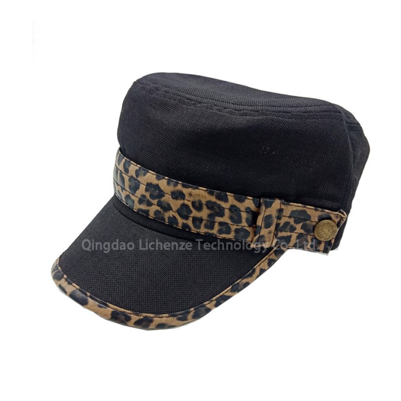 Cavas Outdoor Tactical Patrol Hat Leather Leopard Print Adjustable Classic Vintage Flat Top Custom Logo Sport Cadet Hat Military Cap