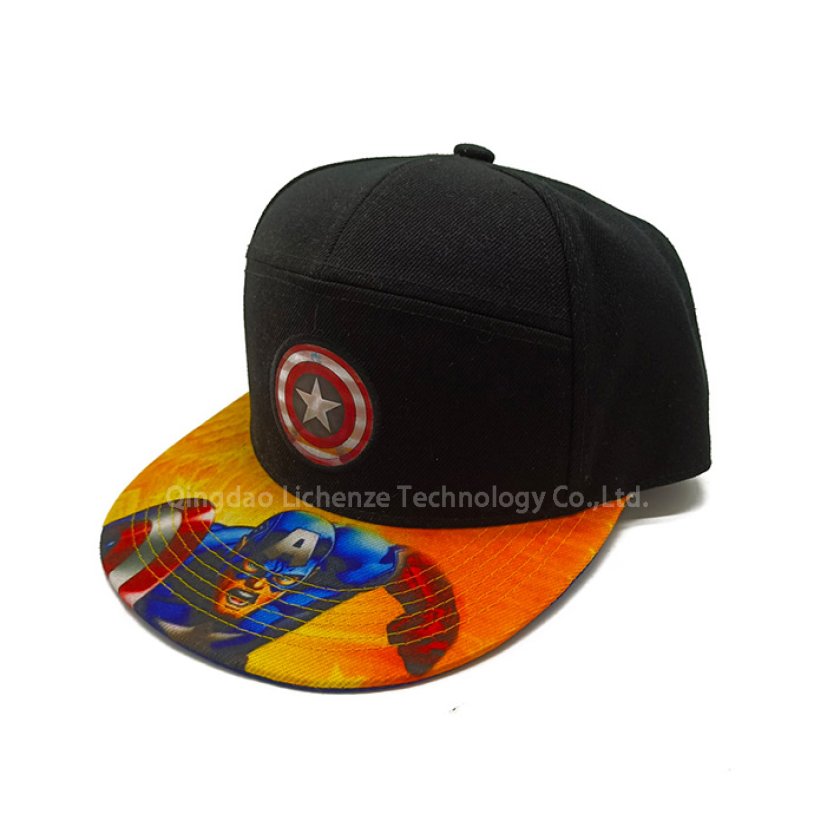 Acrylic Polyester 7 Panels Sublimation Print Woven Label Patch Sport Camper Cap 