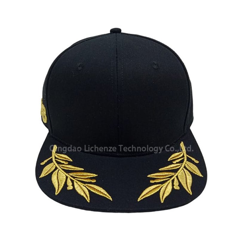 Wool Blend 6 Panels 3D Golden Thread Embroidery Fashion Sport Hat Closed Back Fitted Cap 