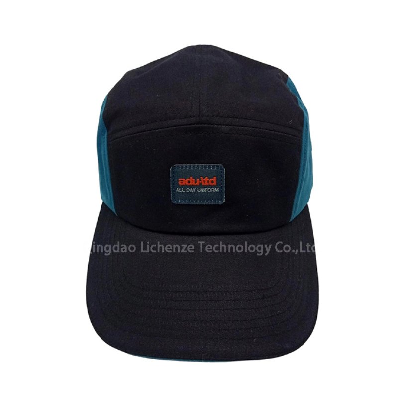 100%Cotton Twill 5 Panels Label Woven Patch Unstructured Camper Cap Sport Cap 