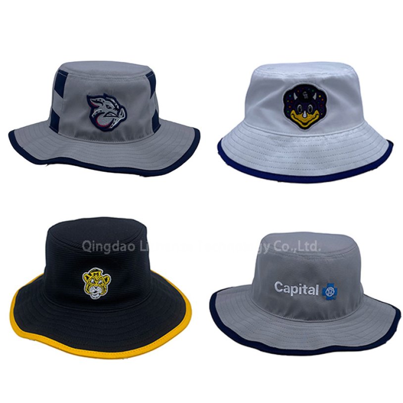 Quick Dry Taslon or Peach Skin Polyester Breathable Mesh Fabric Wide Brim Sun Summer Beach Hat with String Custom Logo Embroidery Patch Bucket Hat