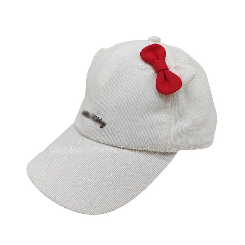 Girl Fashion Trend Brand Corduroy 6 Panels Embroidery Ears Child Kids Baseball Cap