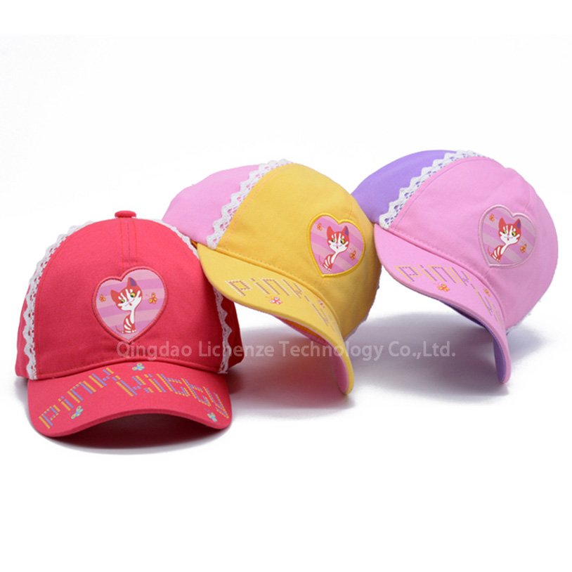 Custom Cotton Twill Embroidery Print Patch Brim Print Fashion Lace Hat Girl Kids Baseball Cap