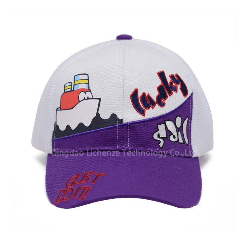 Super Fashion Sport Hat 6 Panels Cotton Twill Fabric Embroidery Print Girl Boy Kids Trucker Cap