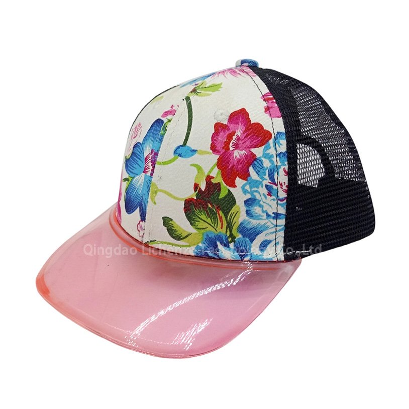 Twill Sublimation Print Transparent Plastic PVC Bill UV Protection 6 Panels Baseball Summer Beach Gril Child Kids Trucker Cap