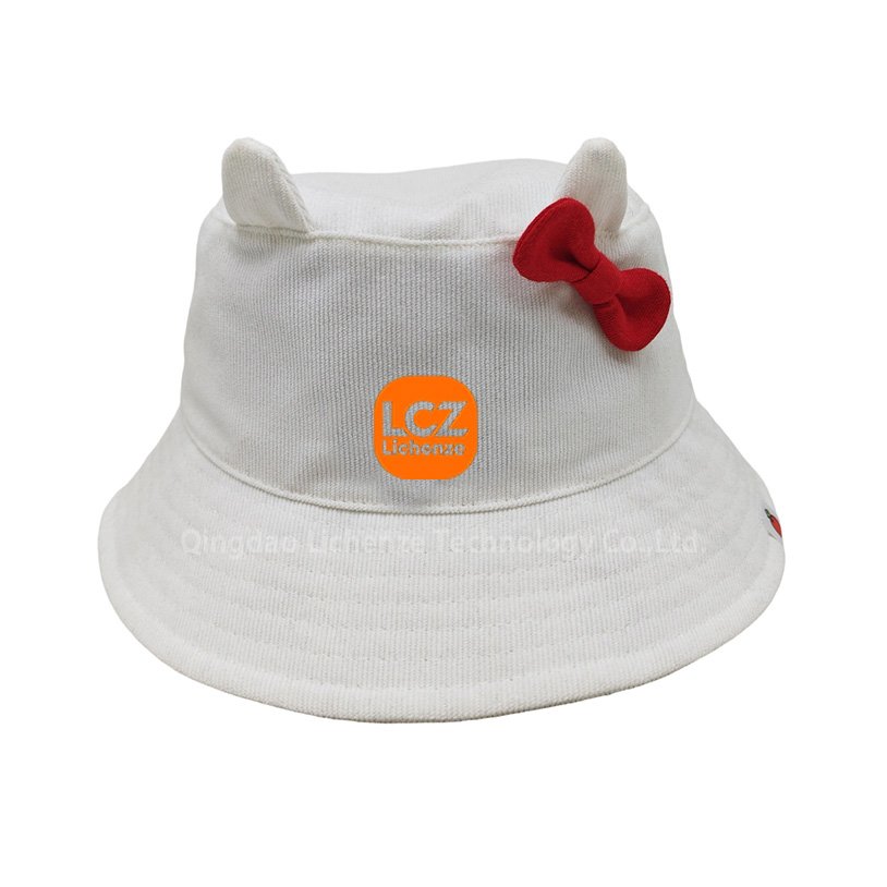 Famous Brand Corduroy Fabric Ear and Butterfly Decorated Kids Children Bucket Hat