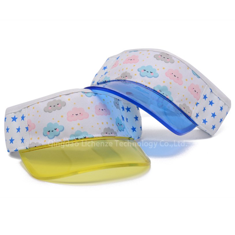 AOP Print Cotton Twill Fabric Adjustable Kids Children PVC Brim Sun Pretection Visor Hat 