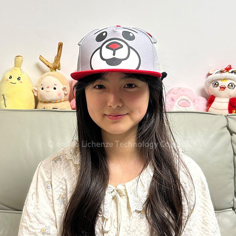 100%Cotton Twill Bear Print Front 5 Panels Girl Boy Headwear Sport Hat Flat Brim Baseball Cap Snapback Cap