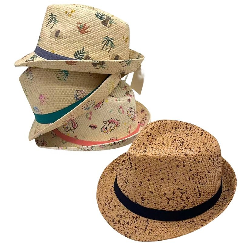 Paper Material AOP Print Summer UV Protection Sun Beach Hat Children's Kids Straw Hat
