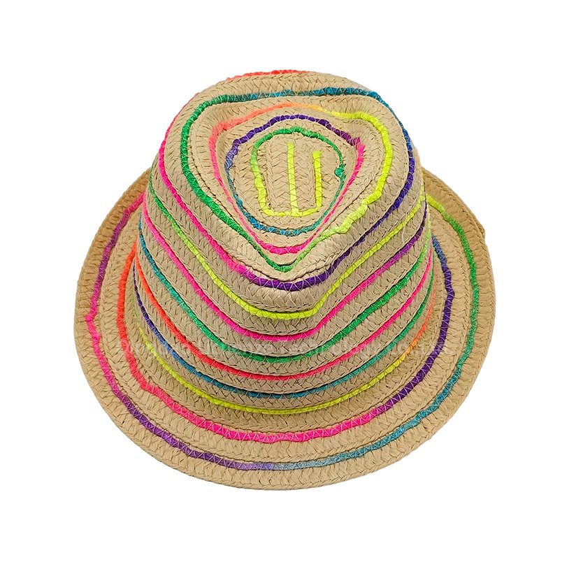 Paper Yarn Fashion Sun Beach UV Protection Summer Fedora Hat Panama Hat Kids Girl Children's Stripe Straw Hat