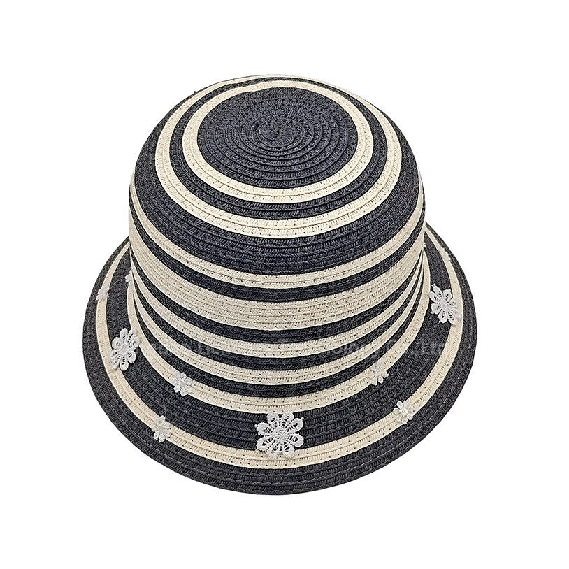 Custom Paper Fabric Lace Flower Decorated Girl's Children's Kids Summer Straw Hat