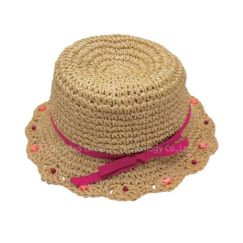 Paper Material Beads Diamond Woven Tape Band Decorated Girl's Children's Kids Fashion Trend Straw Hat