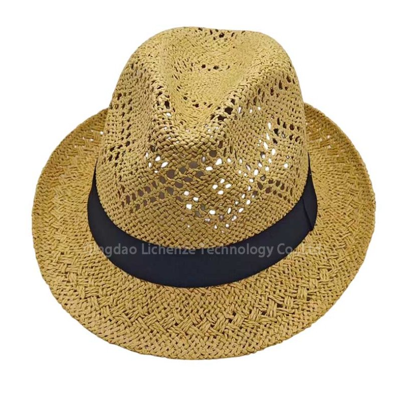 Custom Logo Short Brim Breathable Mesh Summer Panama Straw Paper Sun Hat Unisex Fedora Hat 