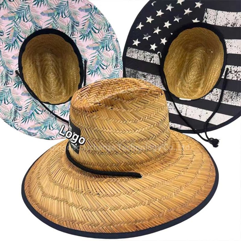 Custom Bottom Print Summer Unisex Wide Brim Beach Sun Natural Hat Men Bulk Cowboy Lifeguard Straw Hats
