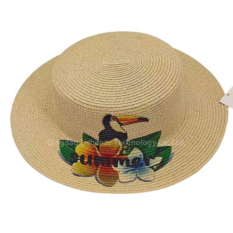 Paper Natural Grass Boater Hat Digital Printing Wide Brim Summer Printed Beach Hat Straw Hat