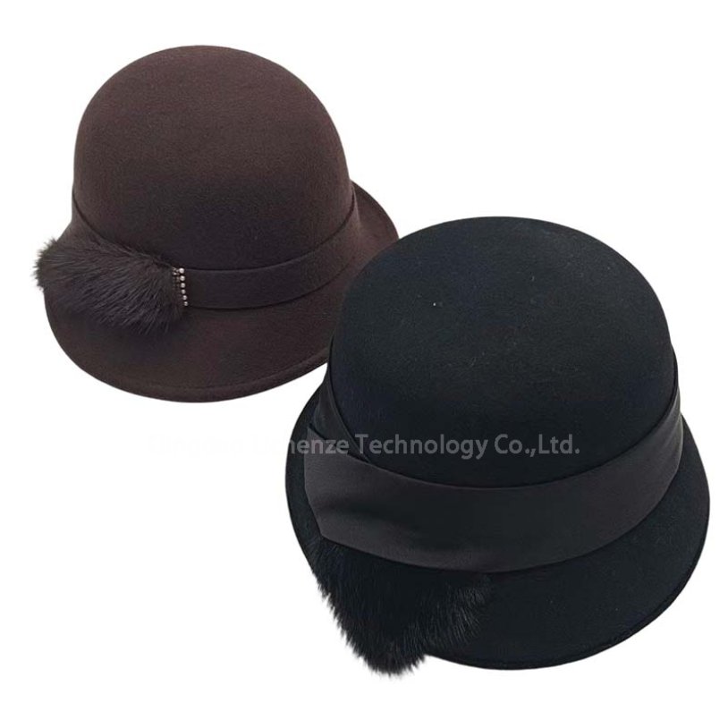 Fake Fur Lade Bead Diamond Band Decorated Lady Women 100% Wool Felt Hat