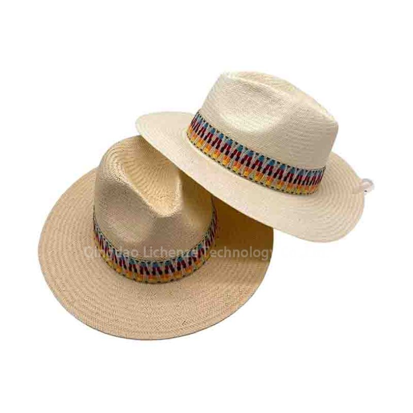 Wholesale Low MOQ Semi-custom Fashion Ribbon Jazz Hat Wide Brjim Straw Paper Panama Hats