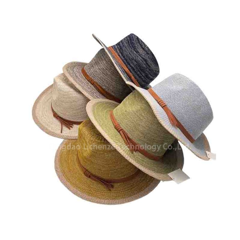 Women Wide Flat Brim Knitted Hat Suede Band Beach Hat Summer Outdoor Floppy Sun Hat Foldable Straw Hat