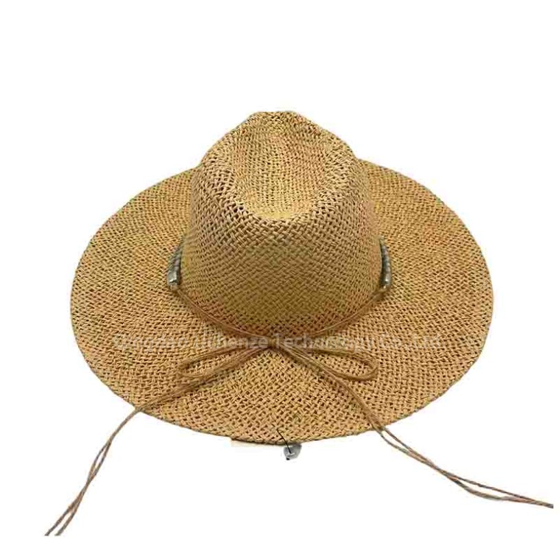 Custom UPF 50+ Summer Beach Diamond Beads Decorated Natural Straw Paper Panama Hat 