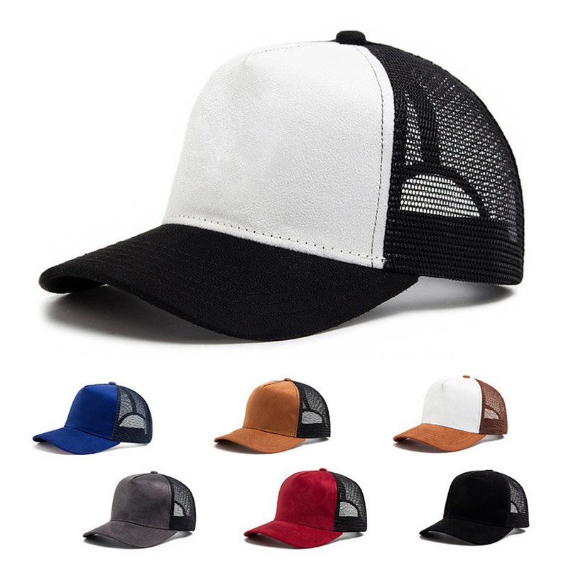 Suede Fabric Custom Logo High Quality 5 Panels Plain Mesh Net Sport Trucker Cap
