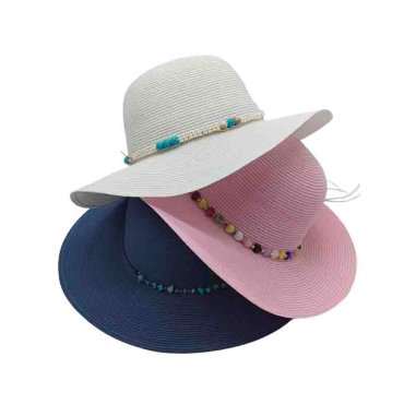 Wide Brim Jade and Stone Band Sun Protection Floppy Women's Adult Knitted Polyester Beach Hats Daily Outdoor Seaside Outing Vacation Summer Travel Casual