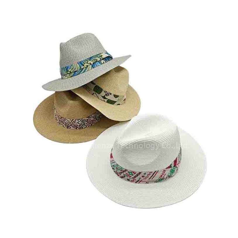 Summer Panama Hat Fake Sisal Straw Beach Sun Hat UV Protection Custom Logo Breathable Fedora Straw Hats for Travel Vacation