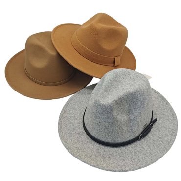 Faux Felt Fake Felt Polyester Felt Hat Leather Belt Band Flat Brim Hat Panama Hat 
