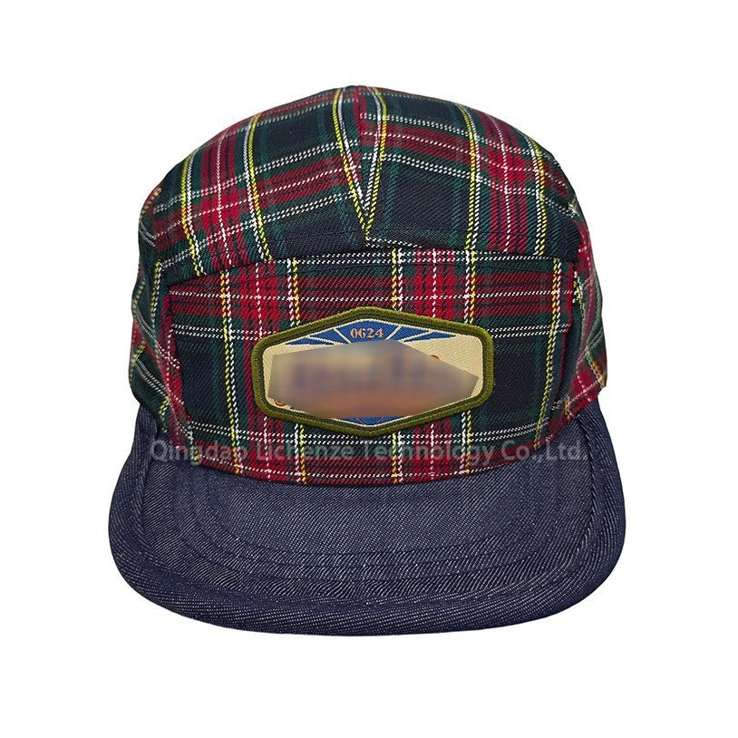 Custom Fashion and Popular Check Cotton Fabric Kids Children Soft Brim Hat Baseball Cap Camo Cap