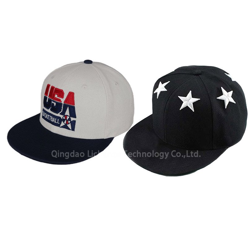 New Style USA Basketball 5 Star 6 Panels 100% Acrylic or Cotton Twill 3D Embroidery Structured Fashion Outdoor Sport Flat Brim Snapback Cap