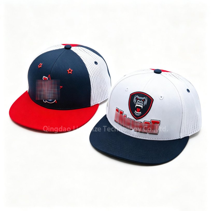 B2B 100%Cotton Twill+Bird's Eye Polyester fabric 6 Panels Rubber Patch 3D Embroidery Snapback&Flat Brim Cap  
