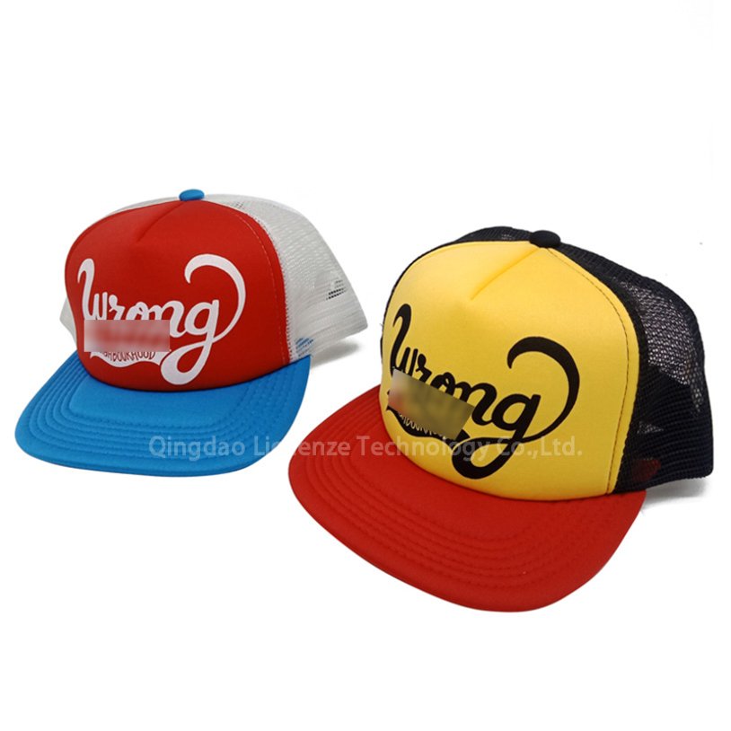 ODM OEM Sponge Foam Polyester 5 Panels Print Logo Kids Mesh Hat Net Trucker Cap