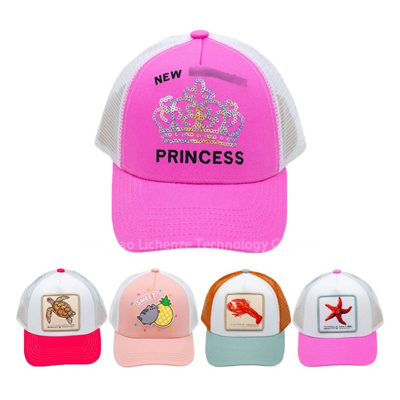 Custom Summer Fashion Sport Hats 5 Panels Animal Embroidery Logo Patch Out Door Mesh Cap Girl Kids Trucker Cap