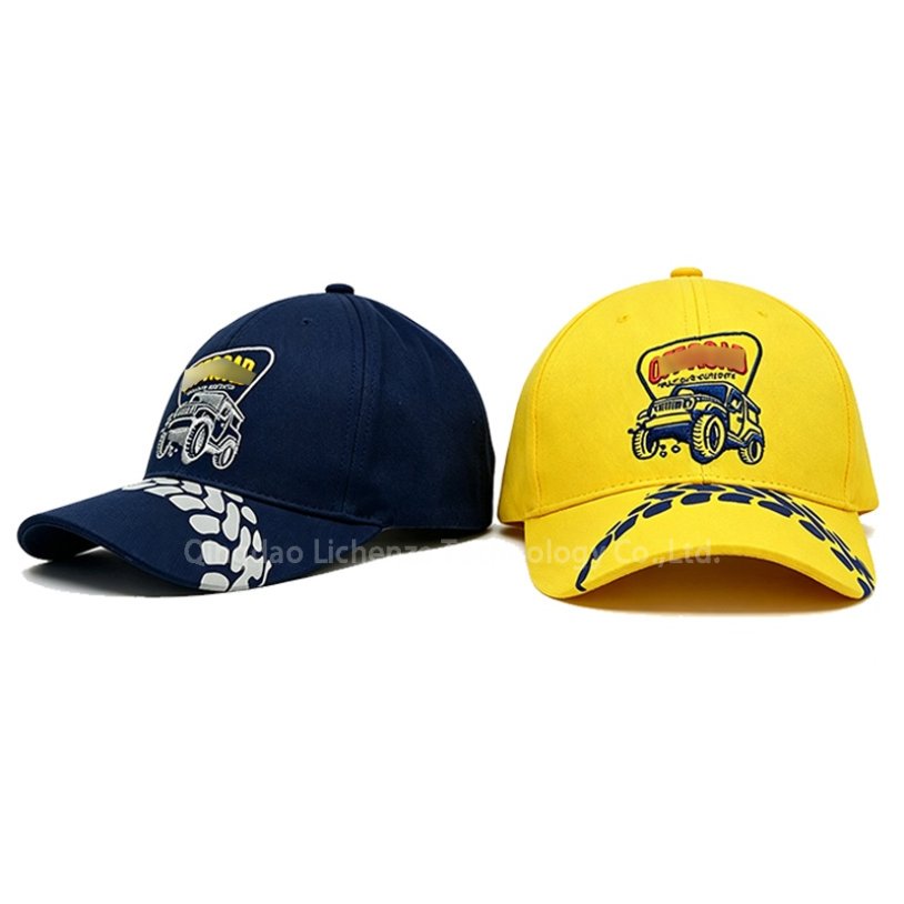 100% Cotton Twill Brim Print Front Panel Car Embroidery Fashion Sport Hat Children Kids Baseball Cap