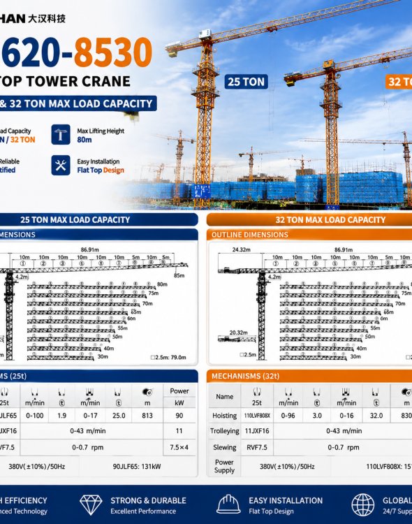DAHAN QTZ500 Tower Crane 25/32 Ton Capacity High Rise Construction Equipment